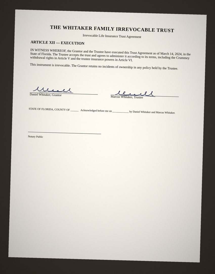 A signed trust instrument, scanned into the vault